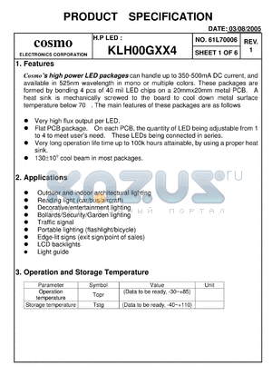 KLH00GXX4 datasheet - Cosmos high power LED packages can handle up to 350-500mA DC current