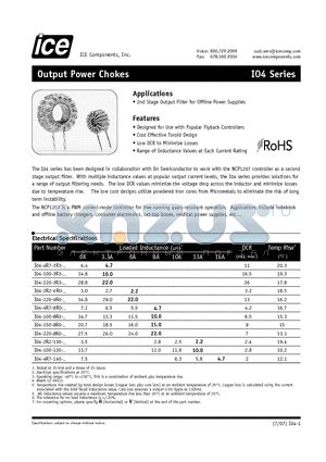 I04-150-8R0 datasheet - Output Power Chokes