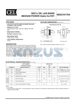 NE6510179A-T1-A datasheet - NECs 3W, L&S-BAND MEDIUM POWER GaAs HJ-FET