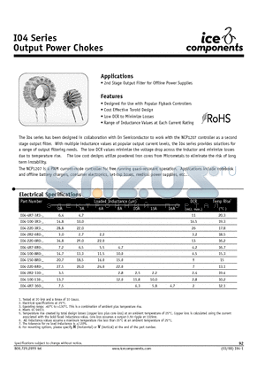 I04-100-8R0 datasheet - Output Power Chokes