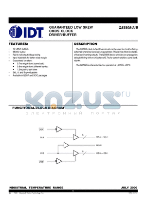 QS5805SO datasheet - GUARANTEED LOW SKEW CMOS CLOCK DRIVER/BUFFER