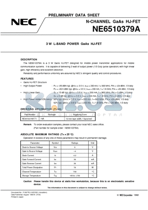 NE6510379A-T1 datasheet - 3 W L-BAND POWER GaAs HJ-FET