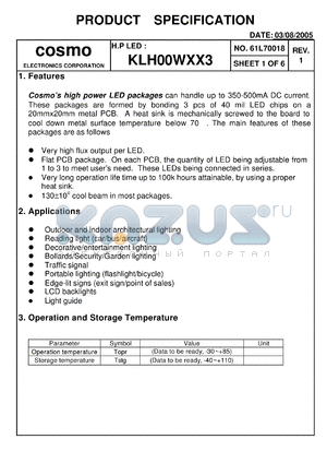 KLH00WXX3 datasheet - Cosmos high power LED packages can handle up to 350-500mA DC current