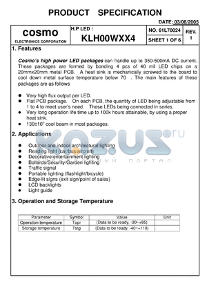 KLH00WXX4 datasheet - Cosmos high power LED packages can handle up to 350-500mA DC current