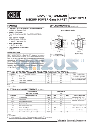 NE651R479A-T1-A datasheet - MEDIUM POWER GaAs HJ-FET