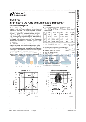 LMH6732MA datasheet - High Speed Op Amp with Adjustable Bandwidth