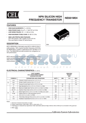 NE661M04-T2-A datasheet - NPN SILICON HIGH FREQUENCY TRANSISTOR