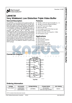 LMH6739MQ datasheet - Very Wideband, Low Distortion Triple Video Buffer