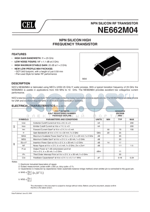 NE662M04 datasheet - NPN SILICON HIGH FREQUENCY TRANSISTOR