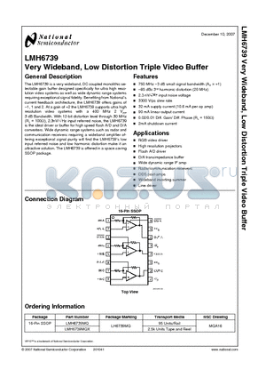 LMH6739MQX datasheet - Very Wideband, Low Distortion Triple Video Buffer