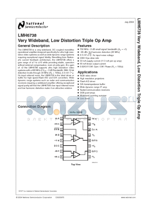 LMH6738MQX datasheet - Very Wideband, Low Distortion Triple Op Amp