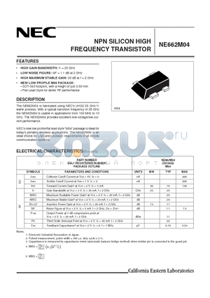 NE662M04-T2 datasheet - NPN SILICON HIGH FREQUENCY TRANSISTOR