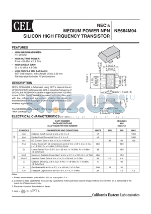 NE664M04 datasheet - MEDIUM POWER NPN SILICON HIGH FRQUENCY TRANSISTOR