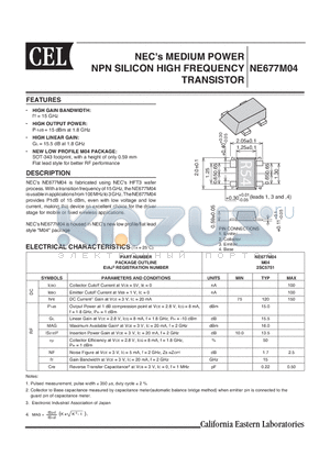 NE677M04-T2-A datasheet - MEDIUM POWER NPN SILICON HIGH FREQUENCY TRANSISTOR