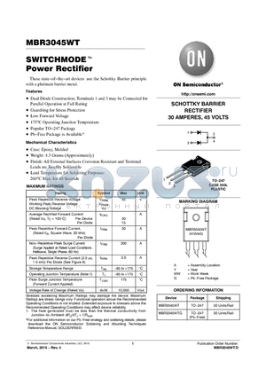 MBR3045WTG datasheet - SWITCHMODE Power Rectifier