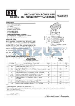 NE678M04 datasheet - MEDIUM POWER NPN SILICON HIGH FREQUENCY TRANSISTOR