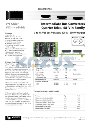 I048C060T054P2 datasheet - Intermediate Bus Converters Quarter-Brick, 48 Vin Family