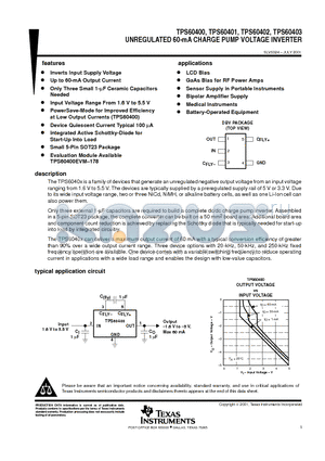 LMK316BJ475KL datasheet - UNREGULATED 60-mA CHARGE PUMP VOLTAGE INVERTER