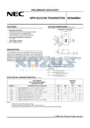 NE680M03 datasheet - NPN SILICON TRANSISTOR