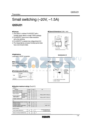 QS5U21 datasheet - Small switching (-20V, -1.5A)