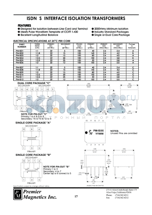 PM-IS02 datasheet - ISDN S INTERFACE ISOLATION TRANSFORMERS