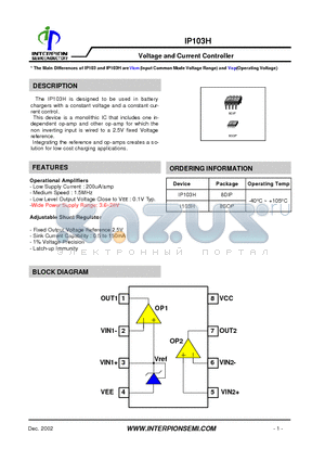 I103H datasheet - Voltage and Current Controller