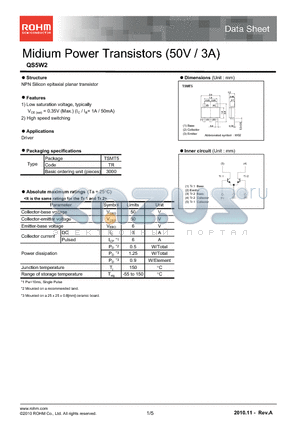 QS5W2 datasheet - Midium Power Transistors (50V / 3A)