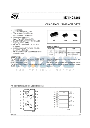 M74HC7266TTR datasheet - QUAD EXCLUSIVE NOR GATE