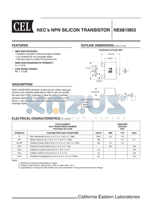 NE681M03-T1-A datasheet - NECs NPN SILICON TRANSISTOR