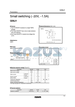 QS6J1 datasheet - Small switching (-20V, -1.5A)