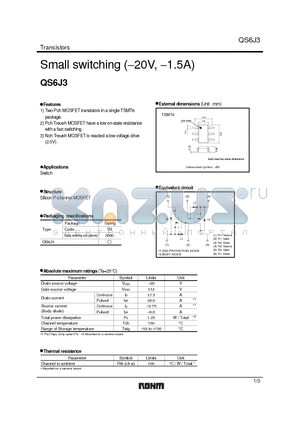 QS6J3 datasheet - Small switching (-20V, -1.5A)