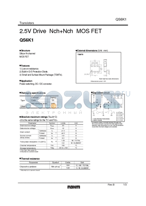 QS6K1 datasheet - 2.5V Drive NchNch MOS FET