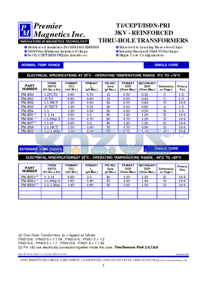 PM-IS33 datasheet - T1/CEPT/ISDN-PRI 3KV - REINFORCED THRU-HOLE TRANSFORMERS