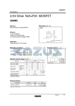 QS6M3 datasheet - 2.5V Drive NchPch MOSFET