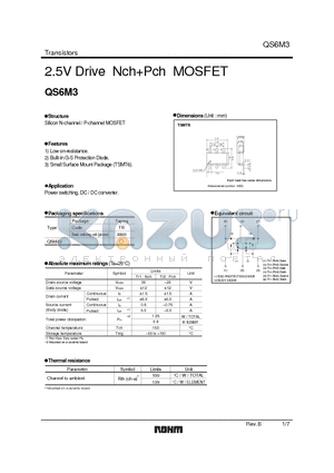 QS6M3_1 datasheet - 2.5V Drive NchPch MOSFET