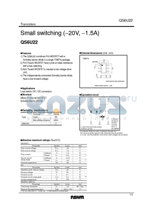 QS6U22 datasheet - Small switching (−20V, −1.5A)