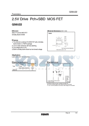 QS6U22 datasheet - 2.5V Drive PchSBD MOS FET