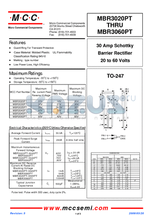 MBR3060PT datasheet - 30 Amp Schottky Barrier Rectifier 20 to 60 Volts