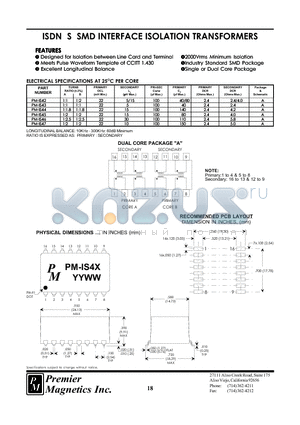 PM-IS42 datasheet - ISDN S SMD INTERFACE ISOLATION TRANSFORMERS