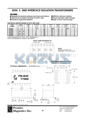 PM-IS44 datasheet - ISDN S SMD INTERFACE ISOLATION TRANSFORMERS