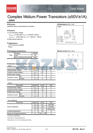 QS6Z5 datasheet - Complex Midium Power Transistors (50V/1A)
