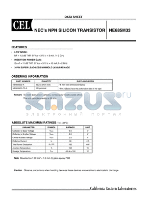 NE685M33-A datasheet - NECs NPN SILICON TRANSISTOR