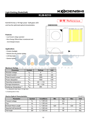 KLM-821G datasheet - Light Emitting Diode(GaN)