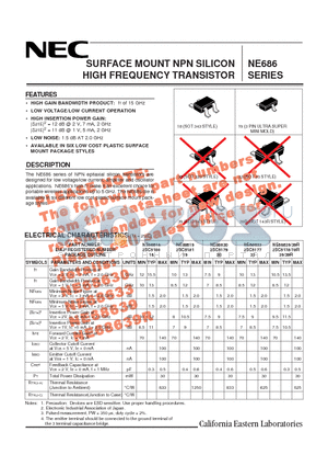 NE68618-T1 datasheet - SURFACE MOUNT NPN SILICON HIGH FREQUENCY TRANSISTOR