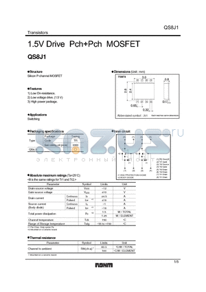 QS8J1 datasheet - 1.5V Drive PchPch MOSFET