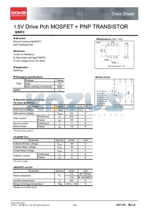 QS8F2 datasheet - 1.5V Drive Pch MOSFET  PNP TRANSISTOR