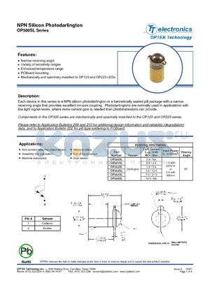 OP300SL datasheet - NPN Silicon Photodarlington