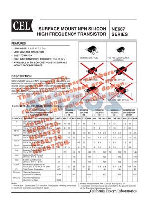 NE687 datasheet - SURFACE MOUNT NPN SILICON HIGH FREQUENCY TRANSISTOR