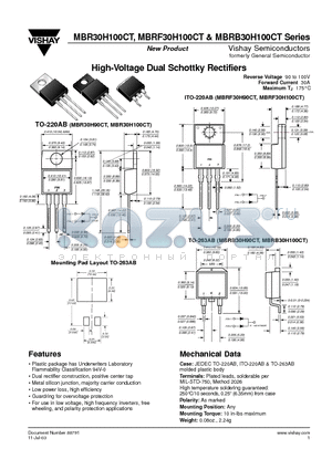 MBR30H100CT datasheet - High-Voltage Dual Schottky Rectifiers