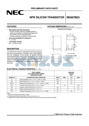 NE687M23 datasheet - NPN SILICON TRANSISTOR